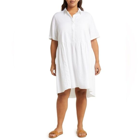 Nordstrom Linen Blend Collared dress in White Womens Size Large - Picture 1 of 6